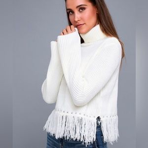 Lulus Freethinker Cream Fringe Cropped Sweater